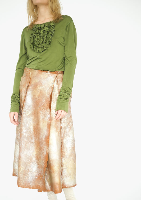 Leather Skirt,  Metallic Paint on Brown