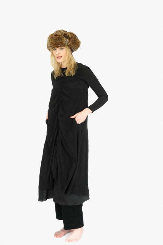 Double Ruched Dress,  Black