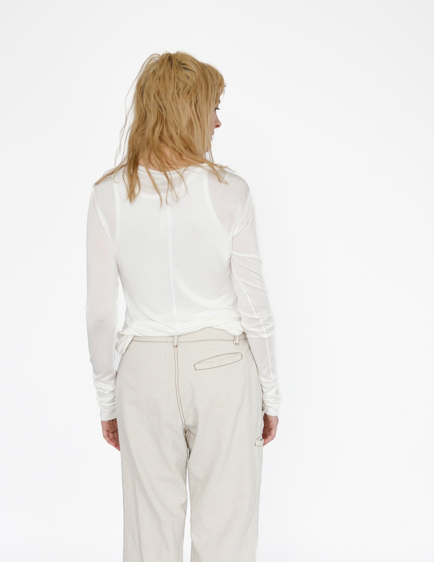 Silk Knit T-Shirt with Ruffles,  Ivory