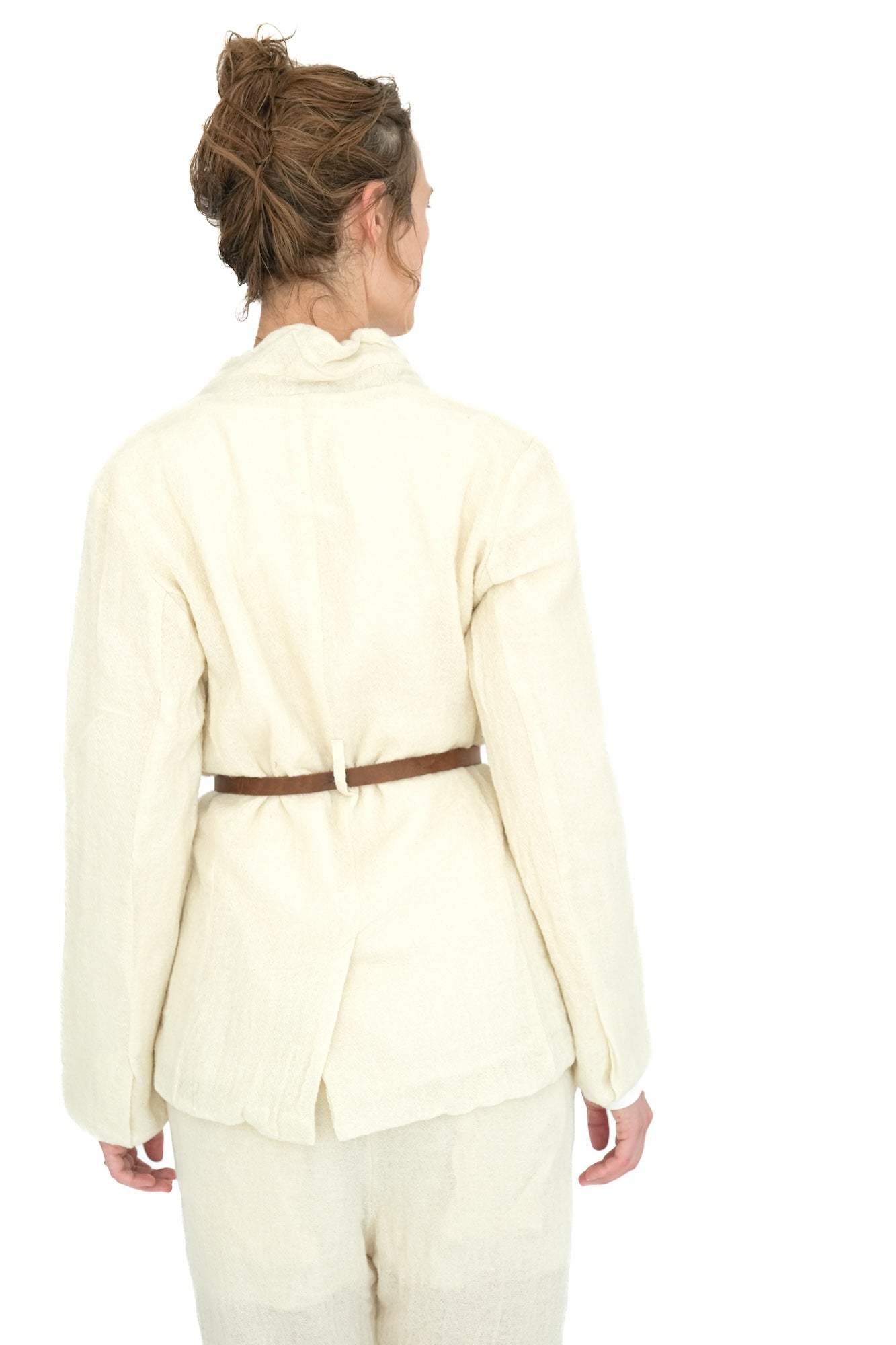 Leather Belted Japanese Ghost Wool Jacket,  Ivory