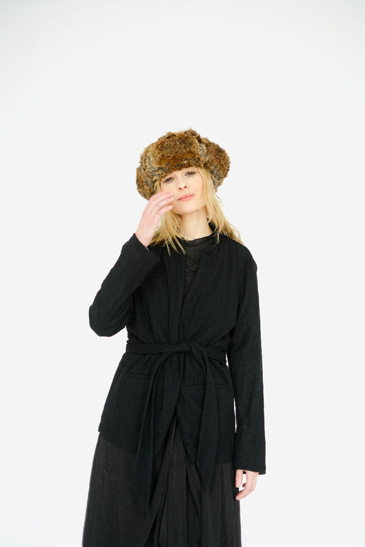 Belted Japanese Ghost Wool Jacket,  Black