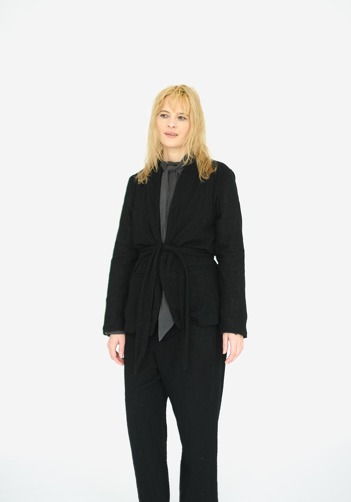 Belted Japanese Ghost Wool Jacket, Black