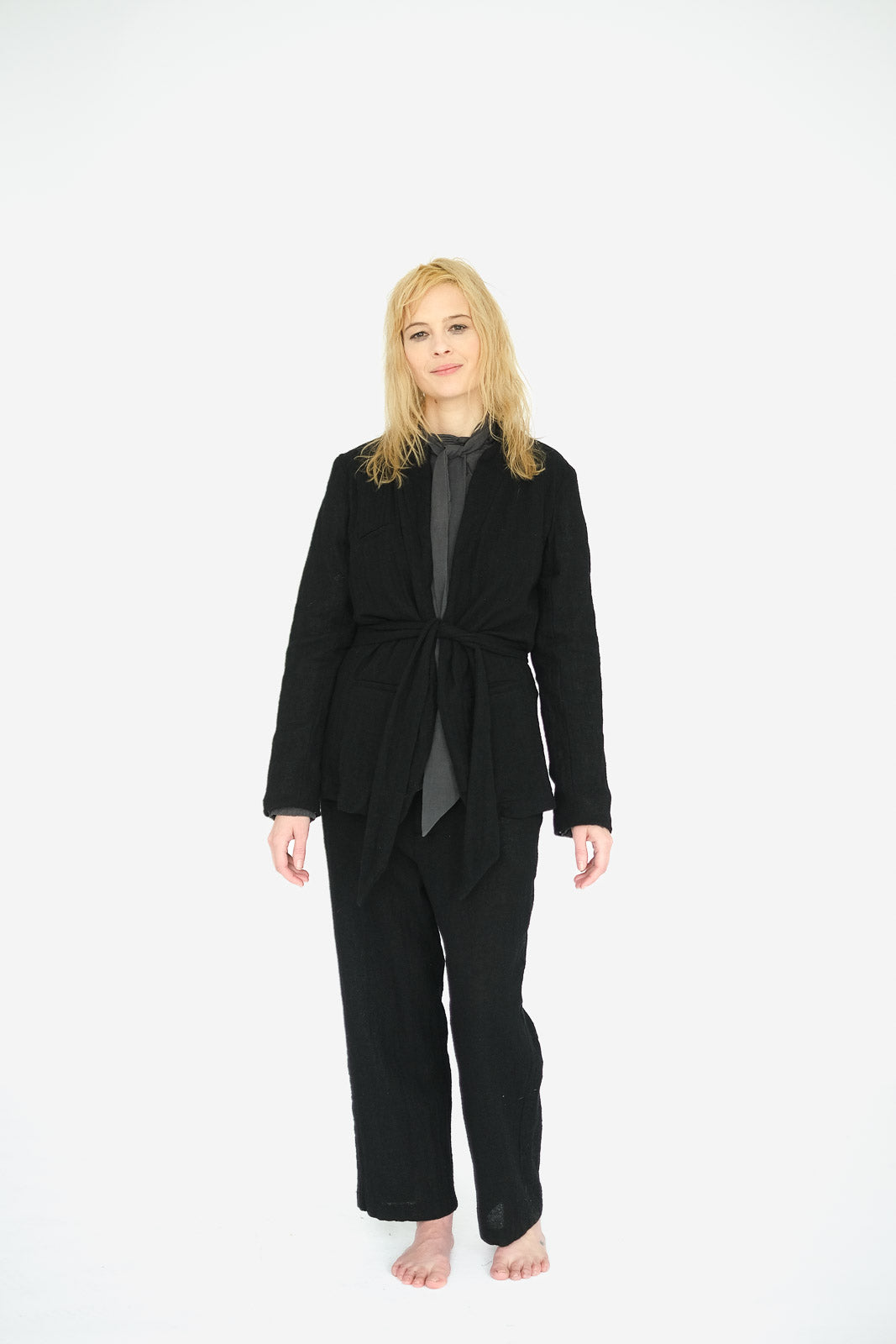 Belted Japanese Ghost Wool Jacket, Black