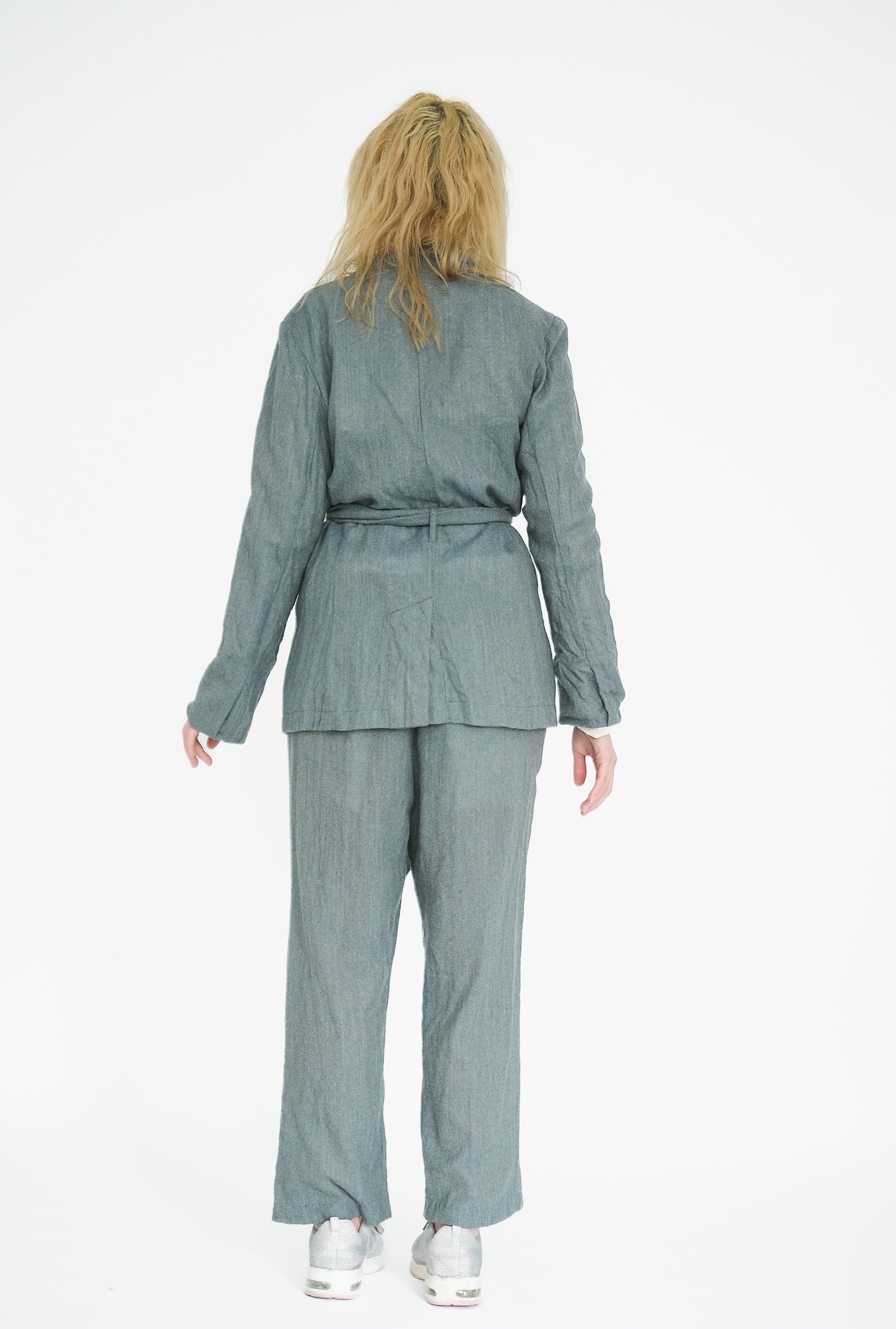 Belted Japanese Ghost Wool Jacket,  Blue Melange