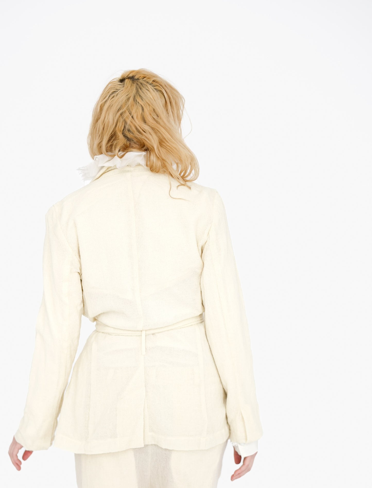 Belted Japanese Ghost Wool Jacket, Ivory