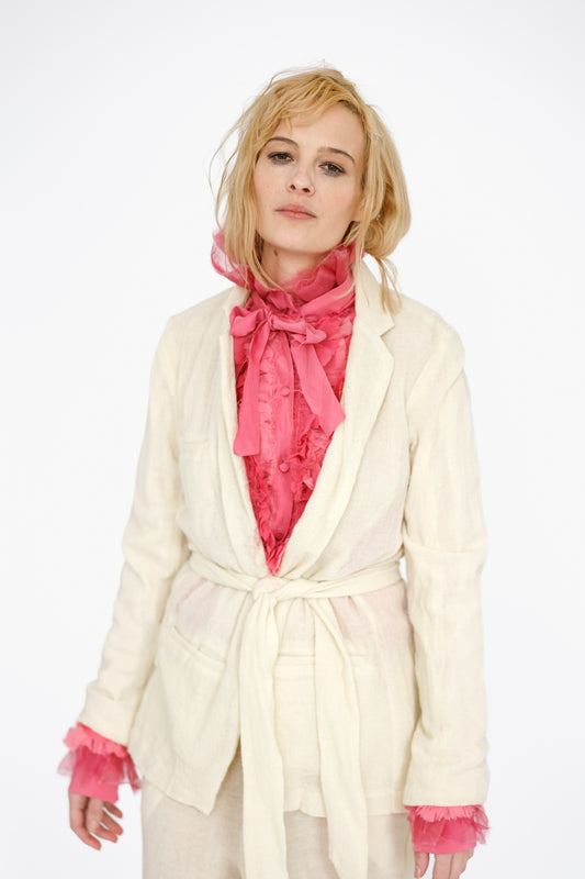 Belted Japanese Ghost Wool Jacket,  Ivory