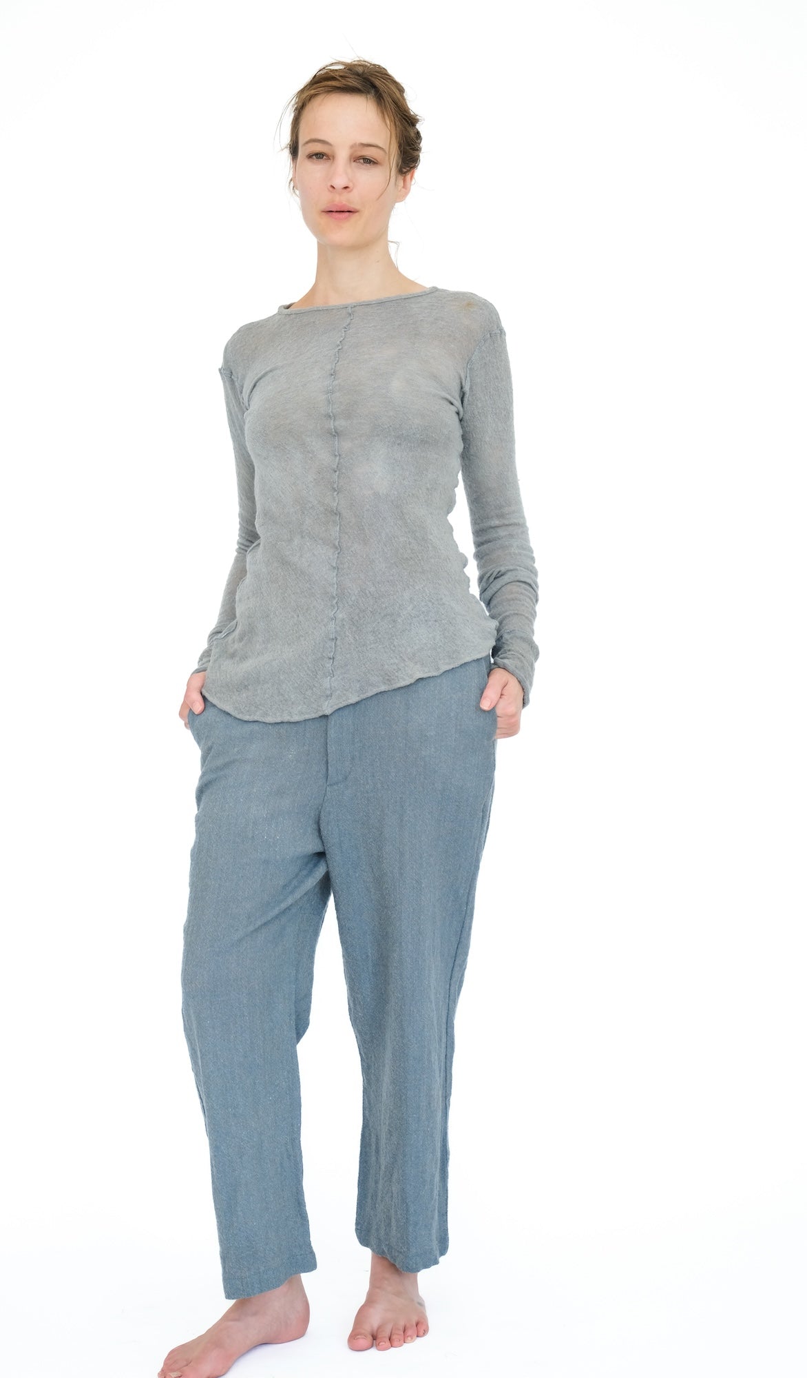 Japanese Ghost Wool Trousers, Blue Melange