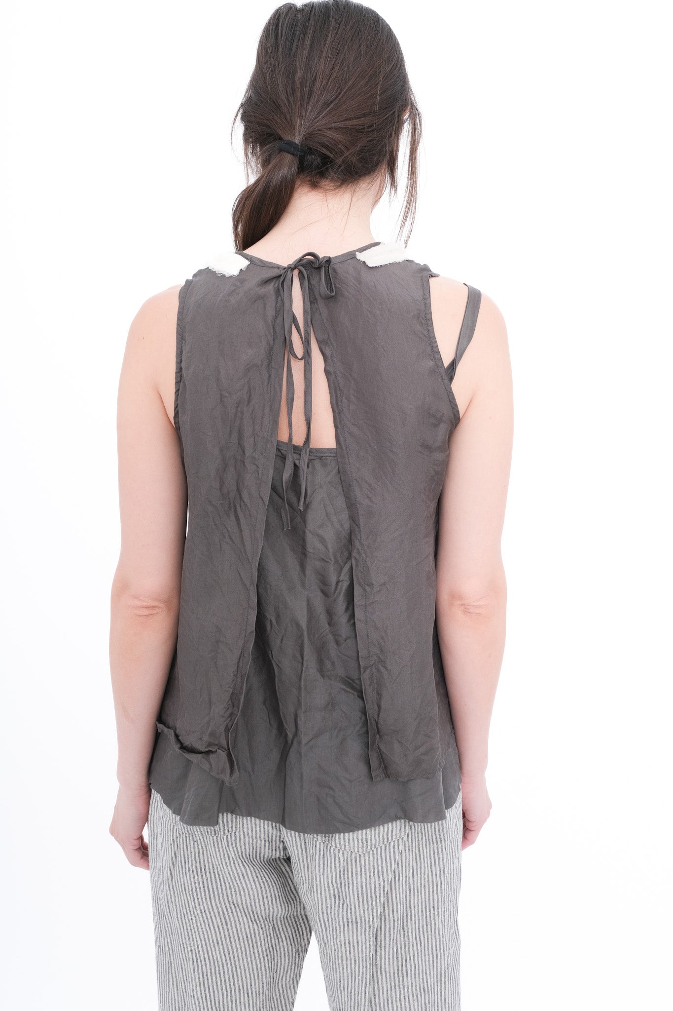 Blouse with Ruffle Yoke and Under Cami - Black ( faded)