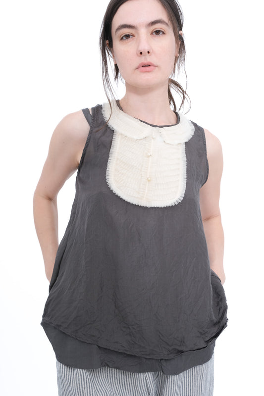Blouse with Ruffle Yoke and Under Cami -  Black ( faded)