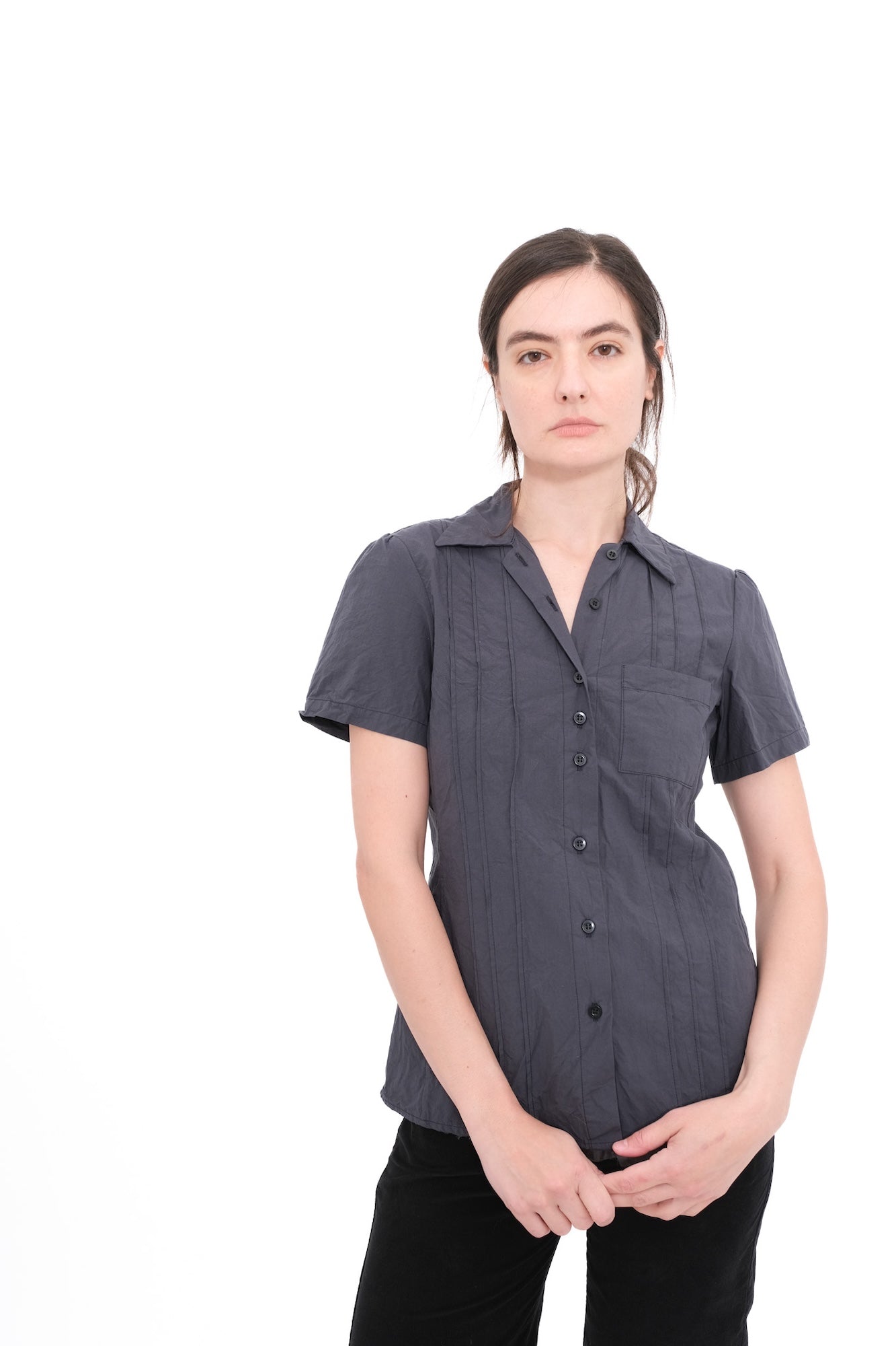 Cotton Pintuck Blouse - Faded Black