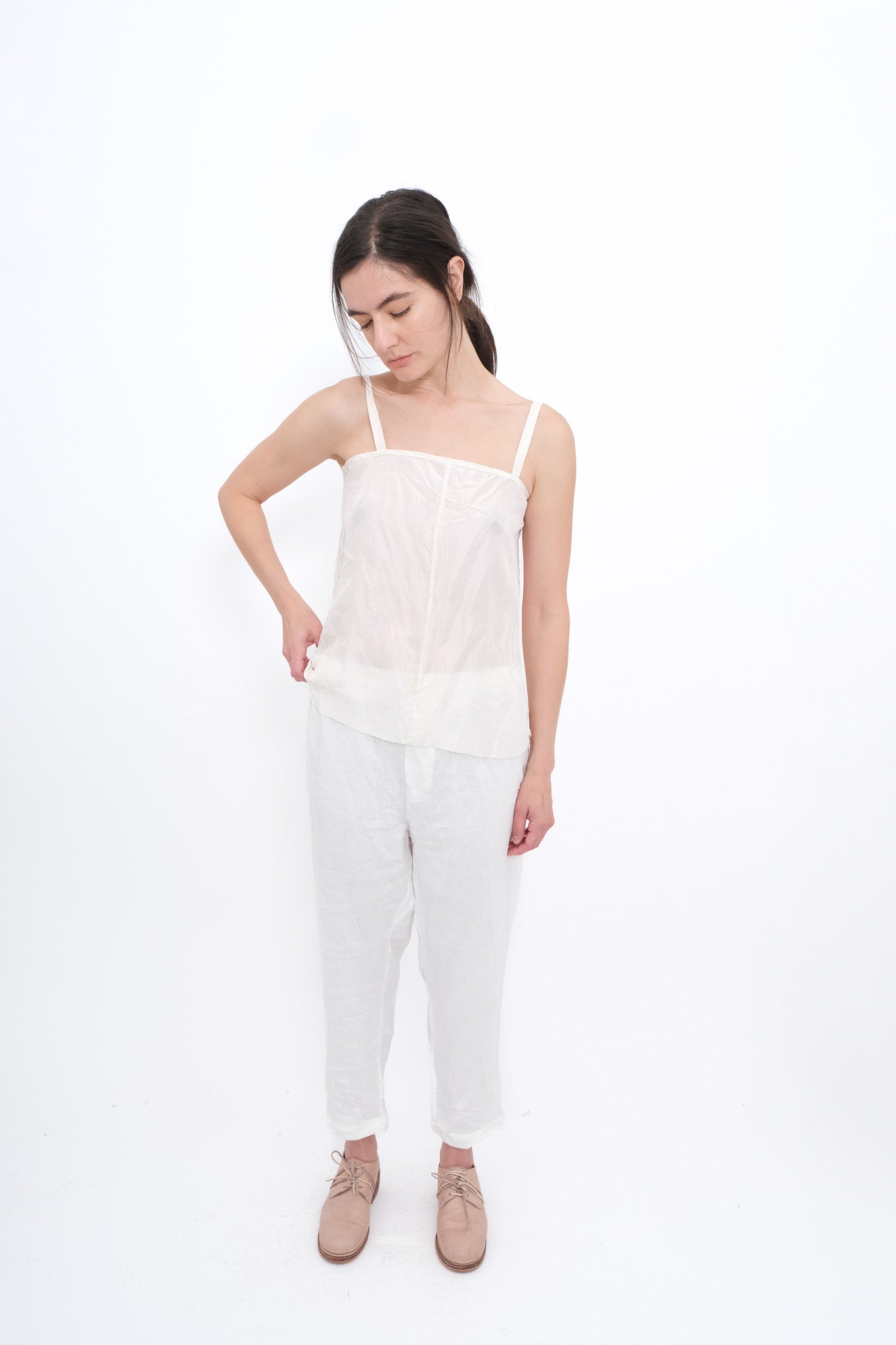 Linen Trousers with Elastic and Drawstring - White