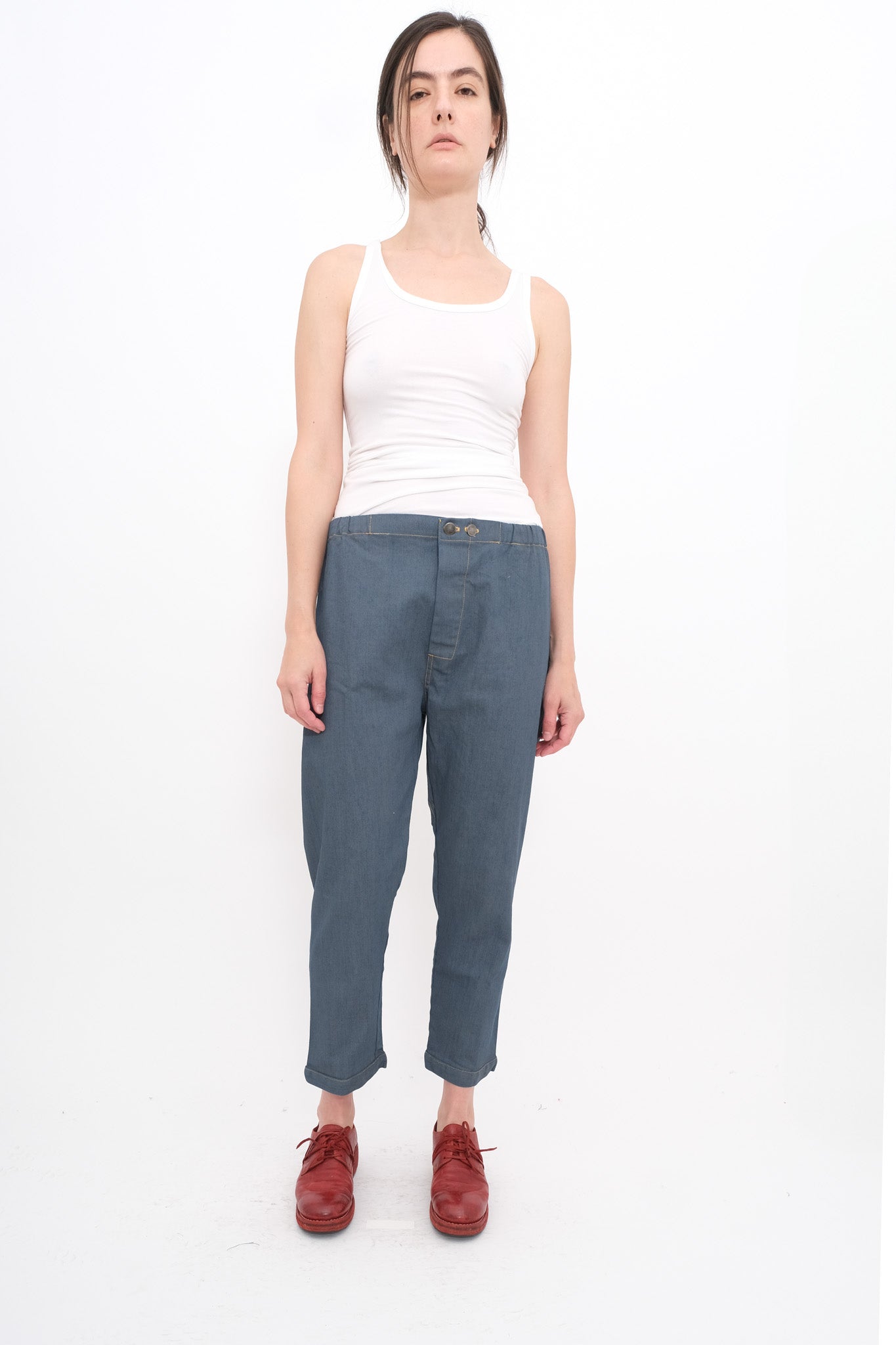 Denim Trousers with Elastic and Drawstring