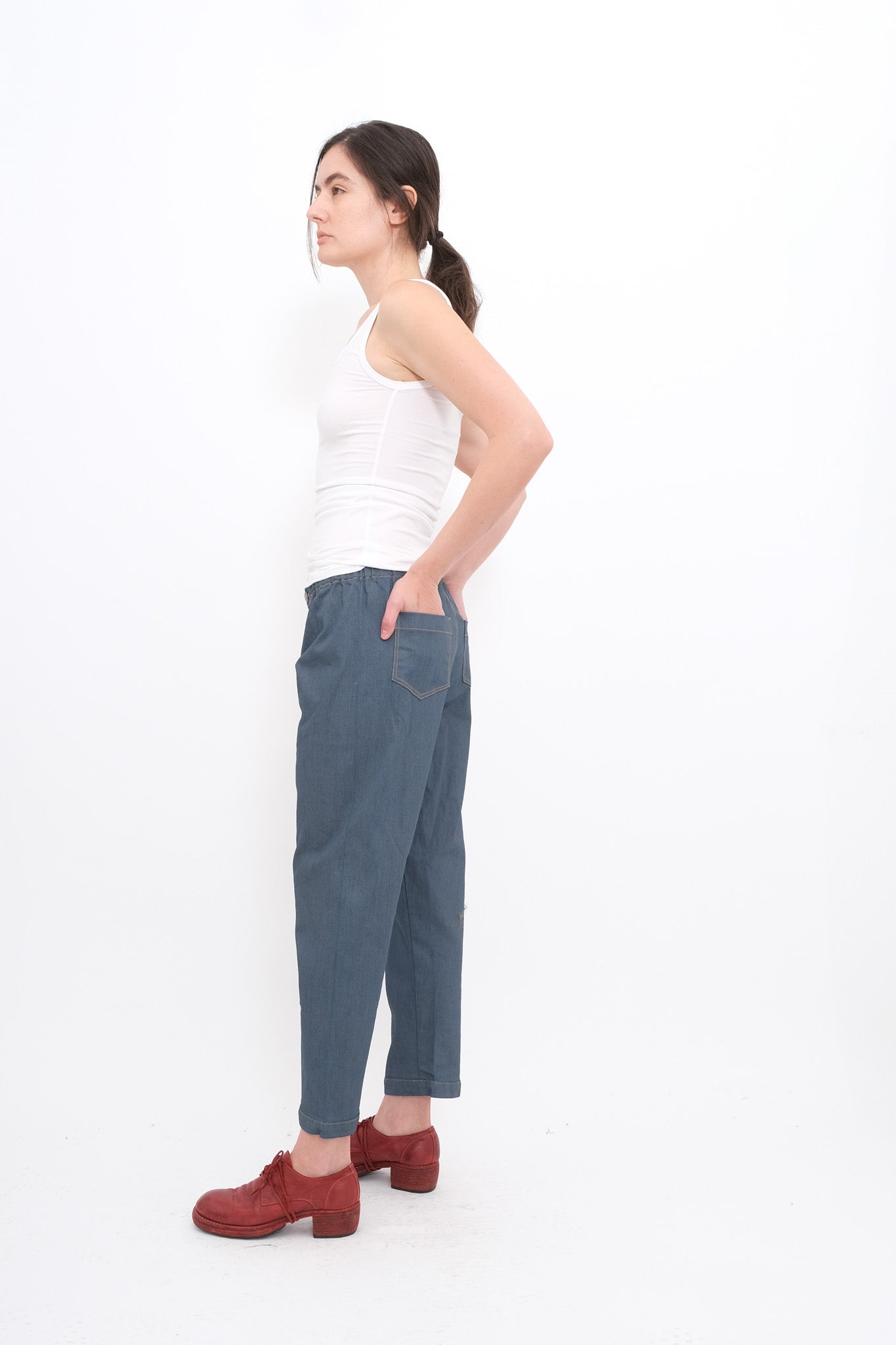 Denim Trousers with Elastic and Drawstring