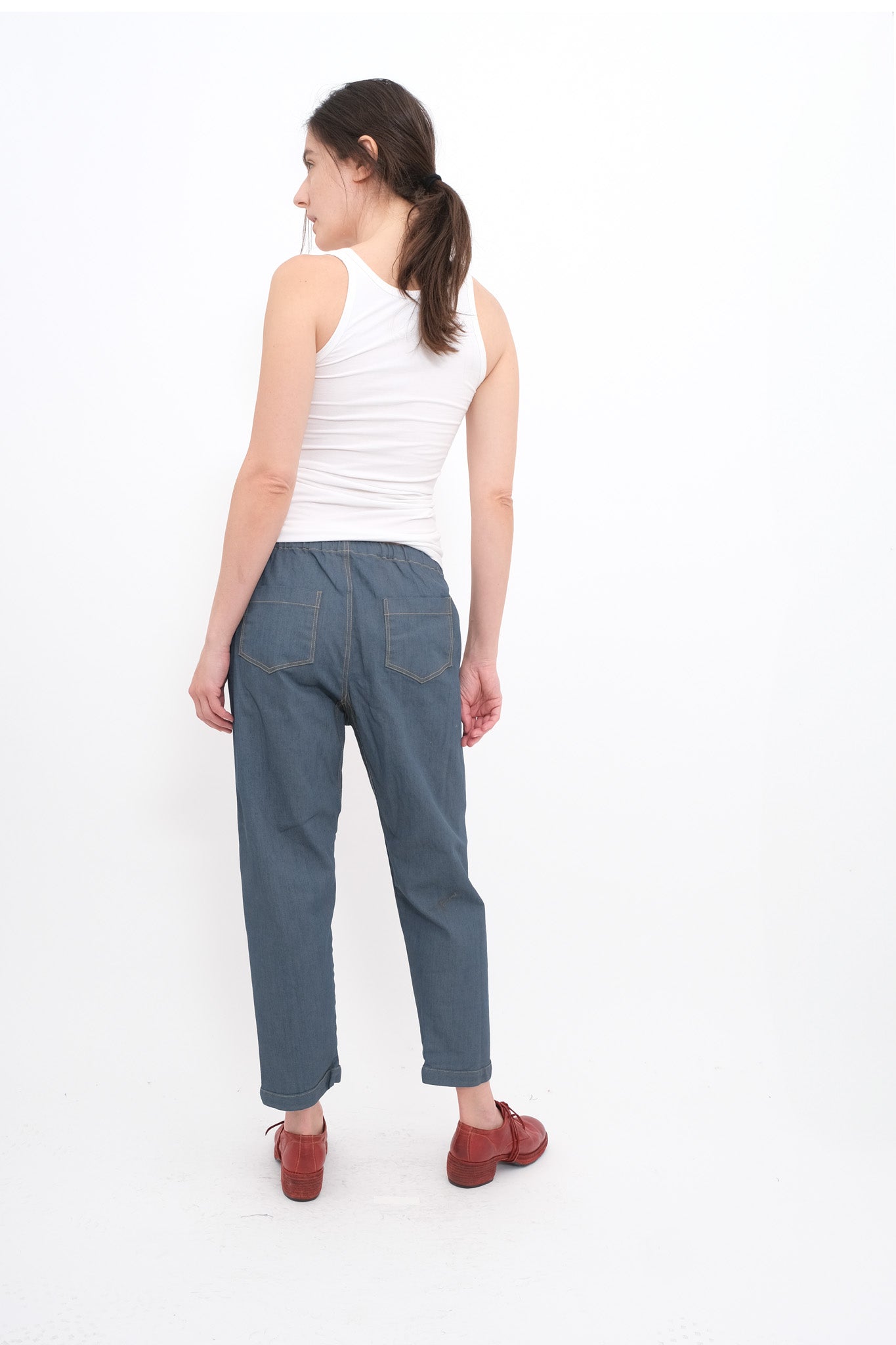 Denim Trousers with Elastic and Drawstring