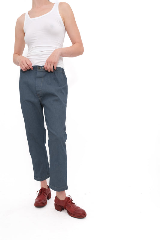 Denim Trousers with Elastic and Drawstring