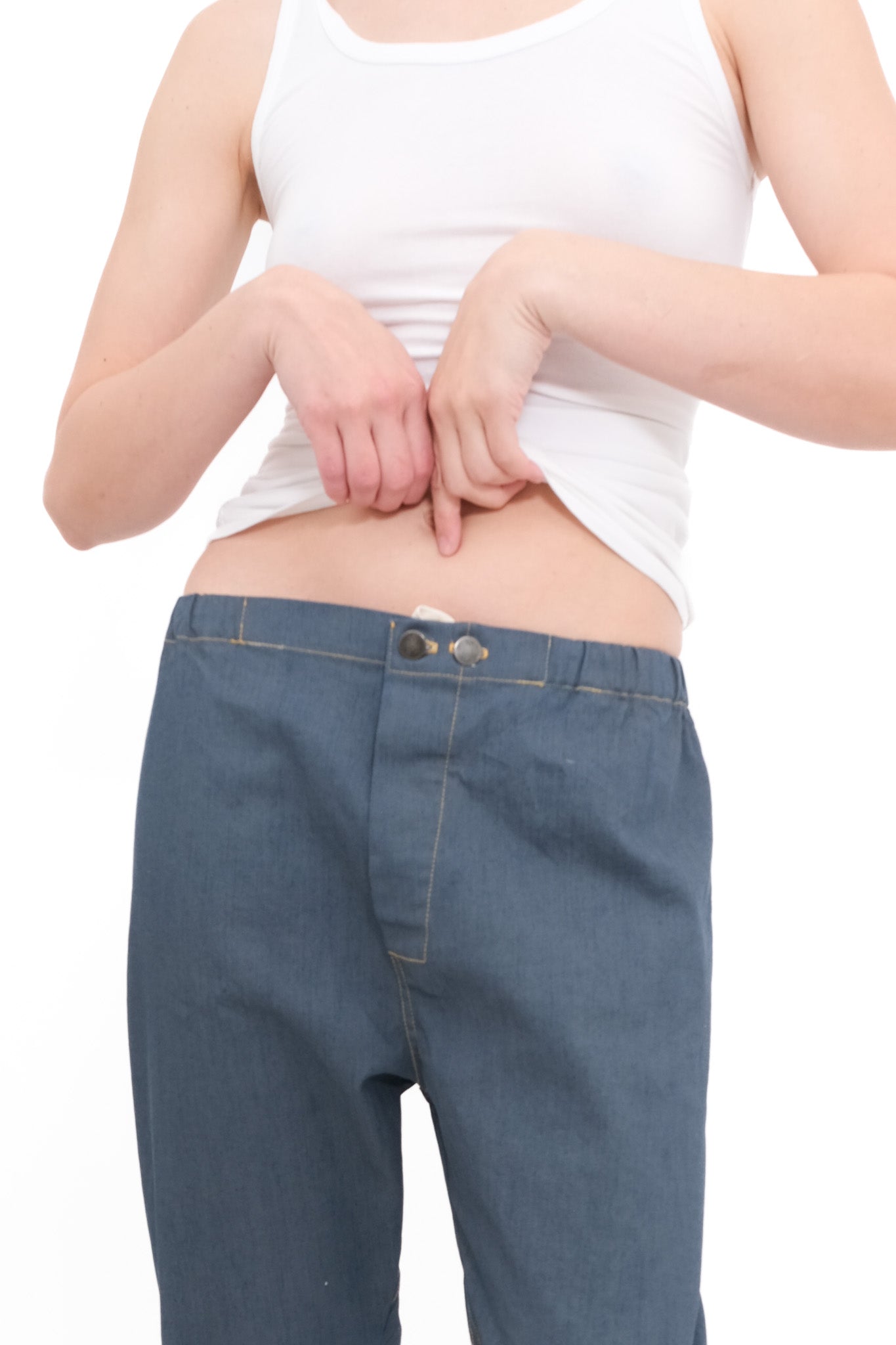 Denim Trousers with Elastic and Drawstring