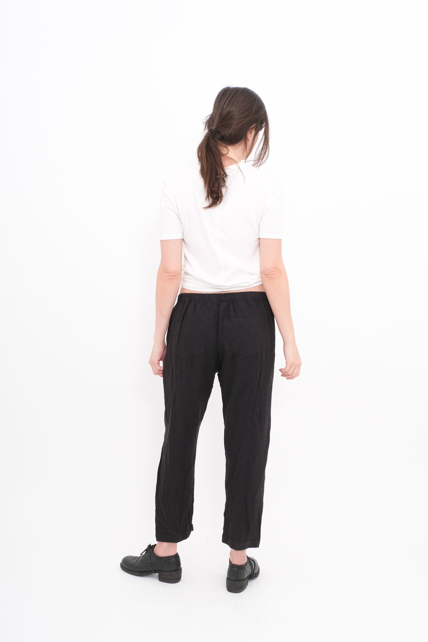 Linen Trousers with Elastic and Drawstring - Black
