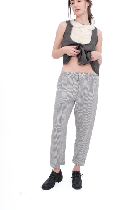 Striped Linen Trousers with Elastic and Drawstring