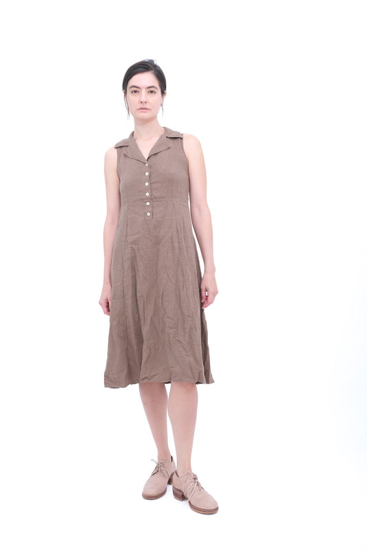 Linen Farm Dress- Brown