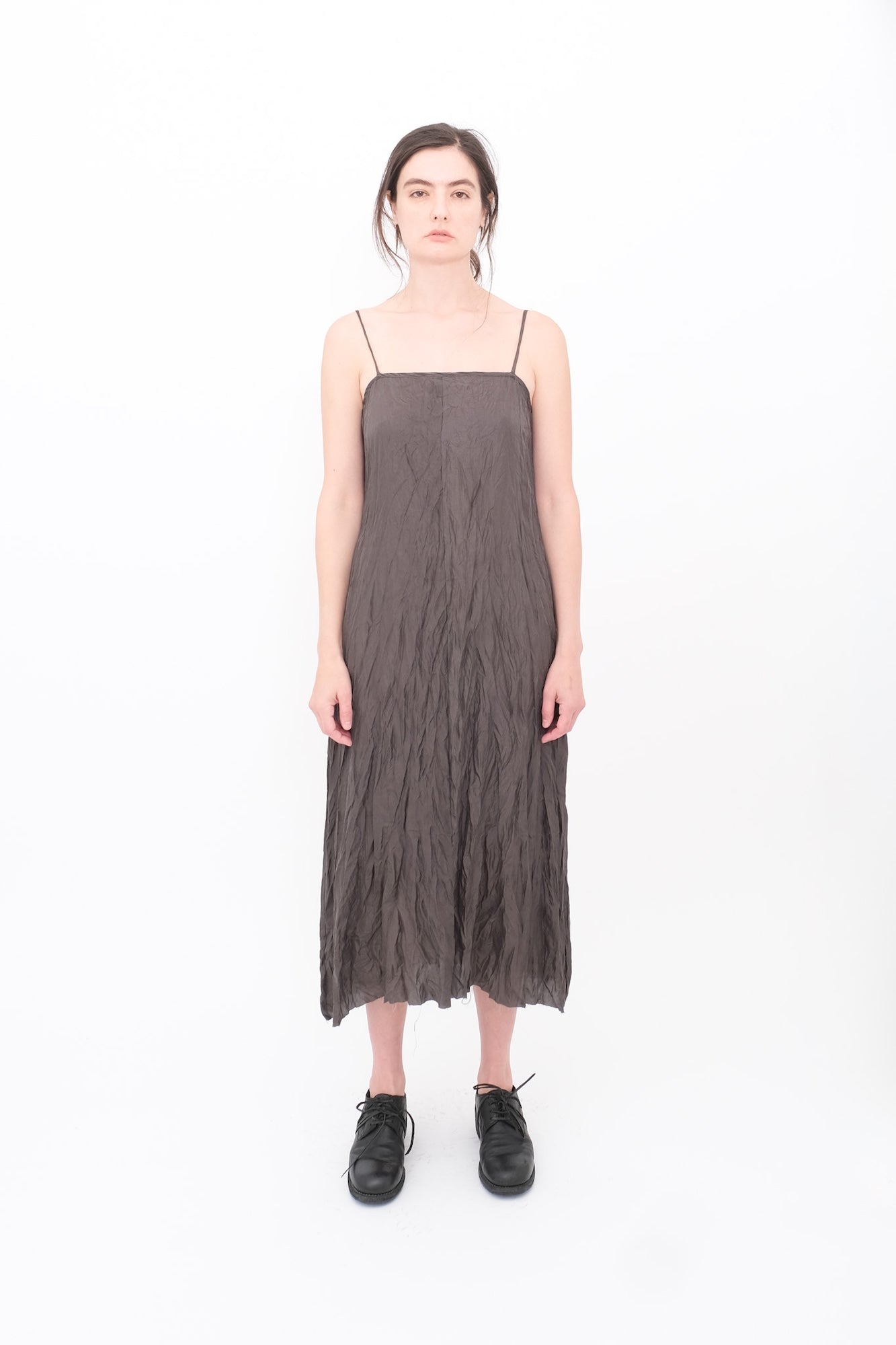 Slip Dress with Gauze Apron - Black