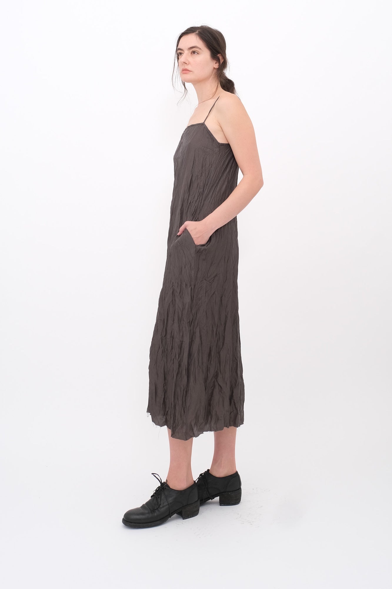 Slip Dress with Gauze Apron - Black
