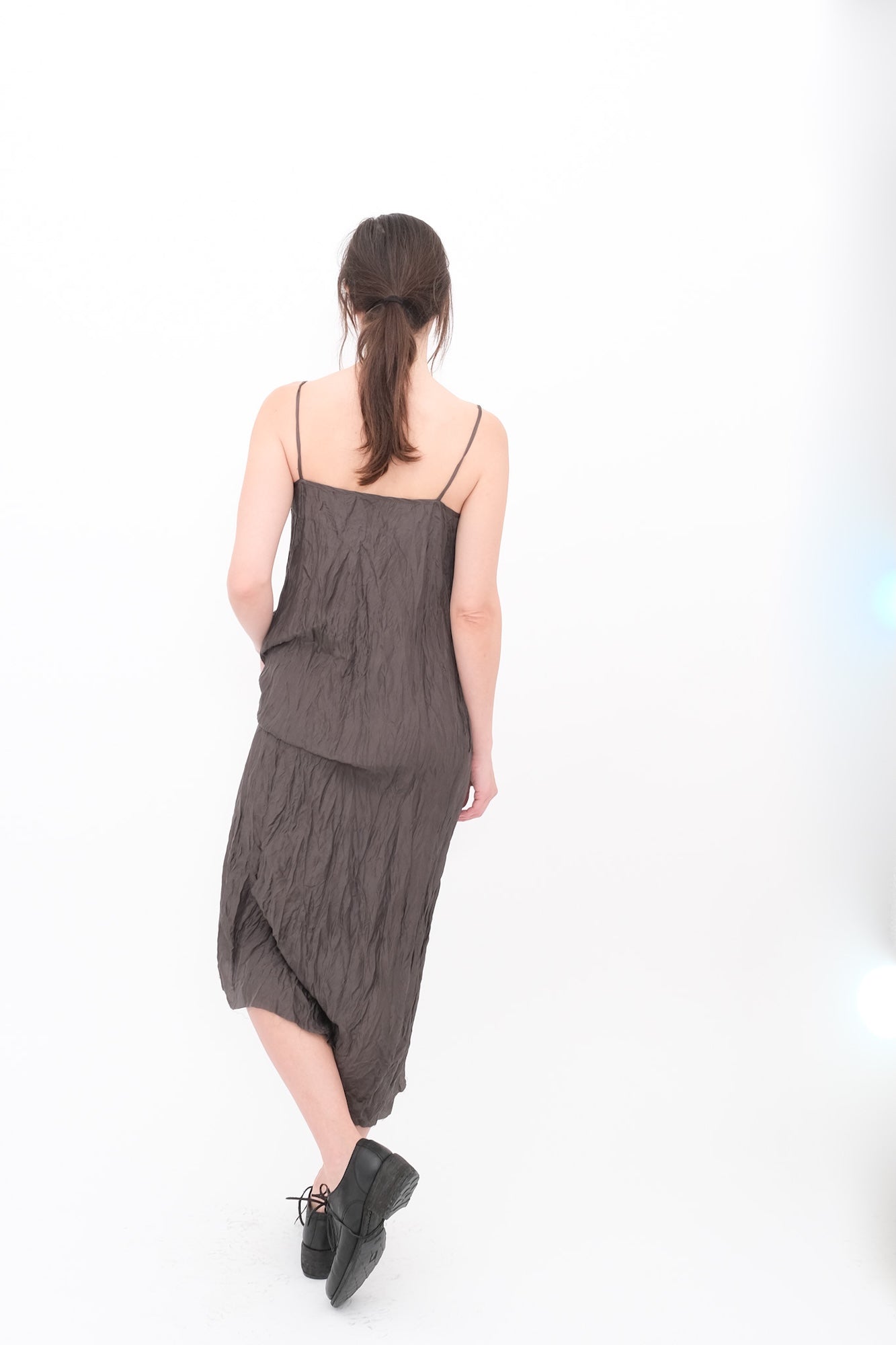 Slip Dress with Gauze Apron - Black