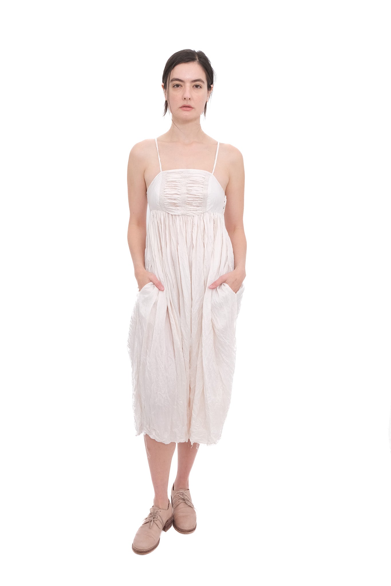 Silk Ruched Ballerina Dress- Champagne