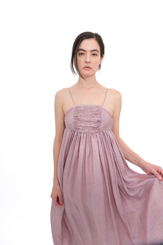 Silk Ruched Ballerina Dress- Sour Cherry