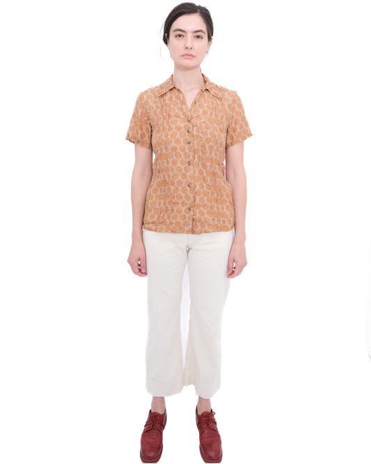 Silk Pintuck Blouse - Gold Print