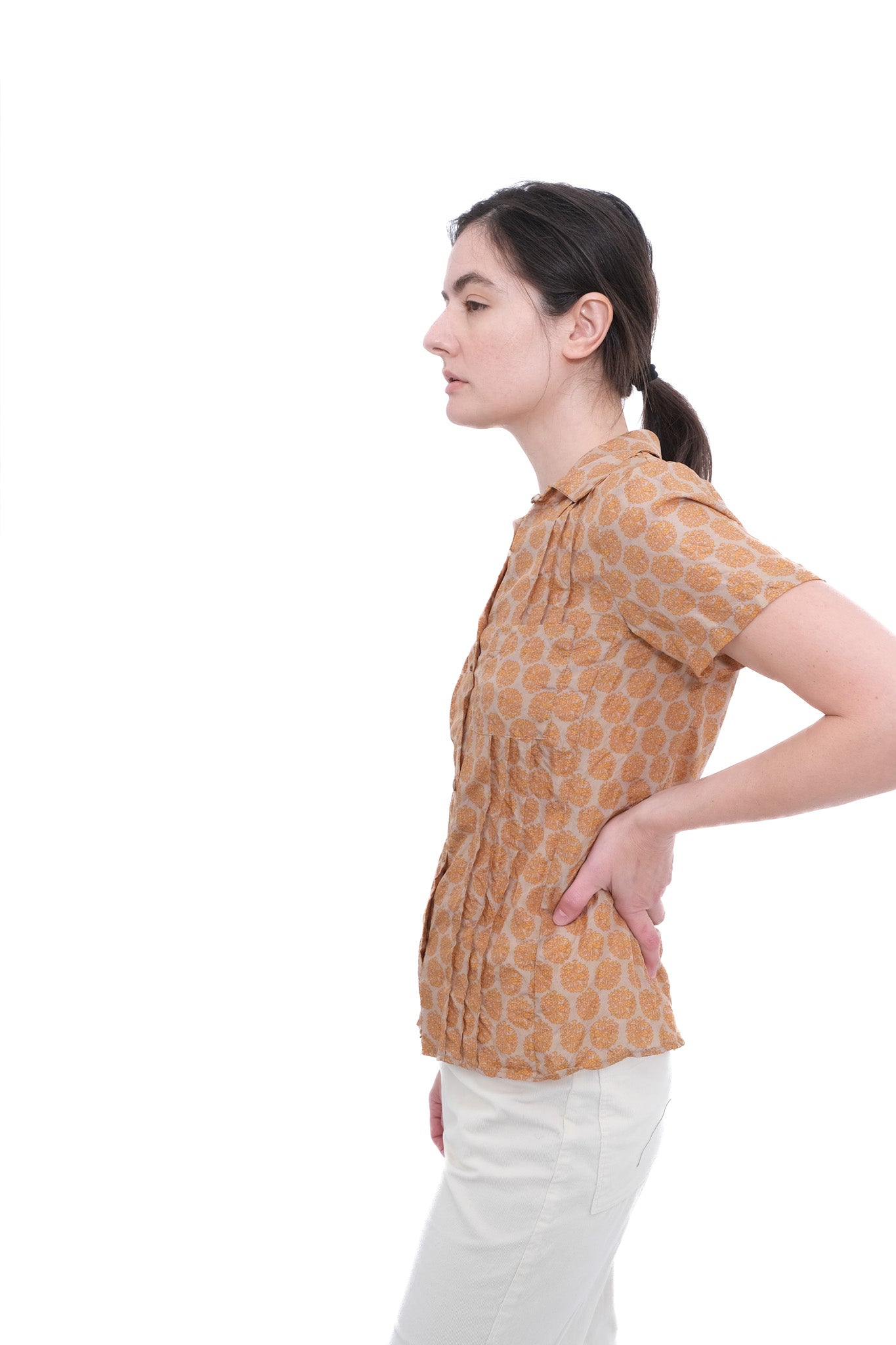 Silk Pintuck Blouse - Gold Print