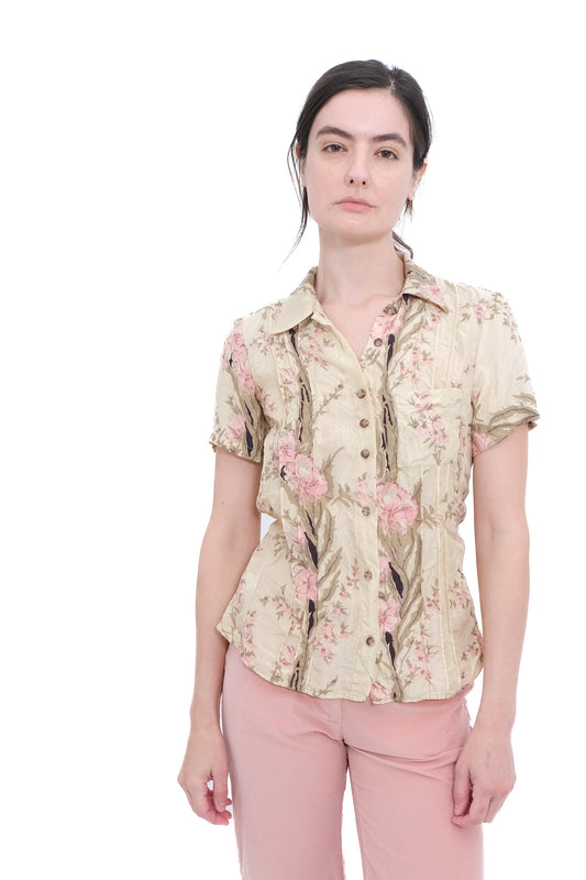 Silk Pintuck Blouse - Grass Print