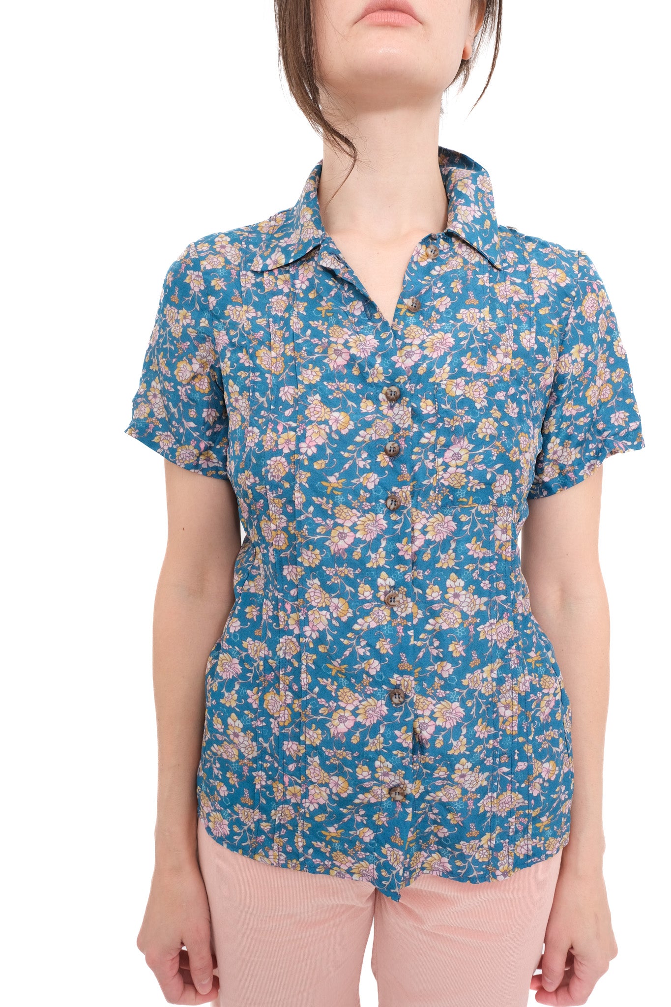 Silk Pintuck Blouse - Blue Print