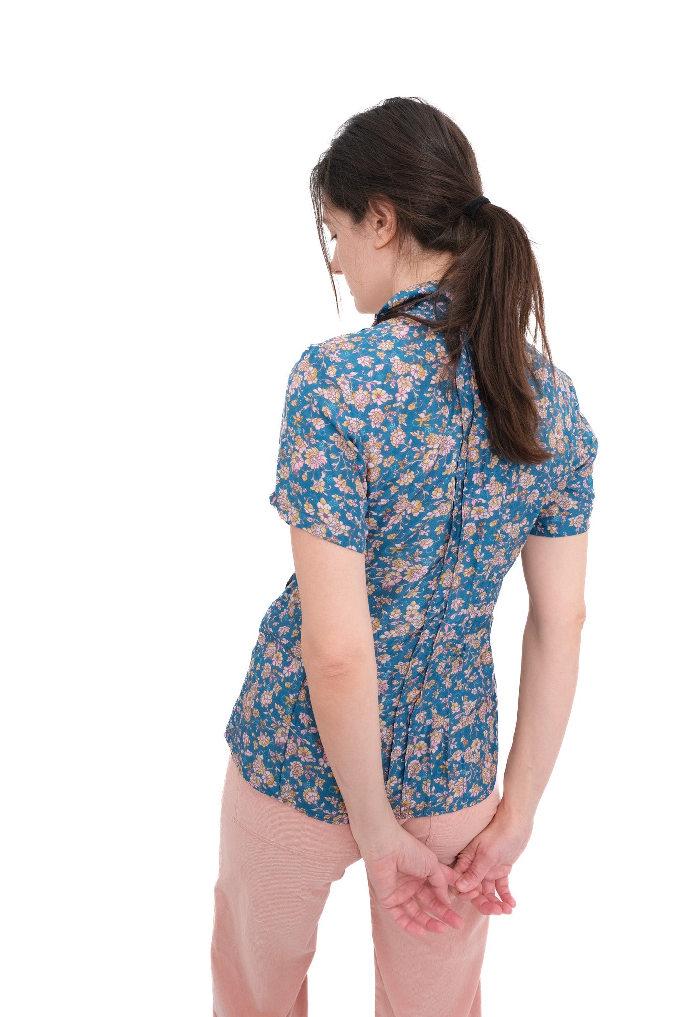 Silk Pintuck Blouse - Blue Print