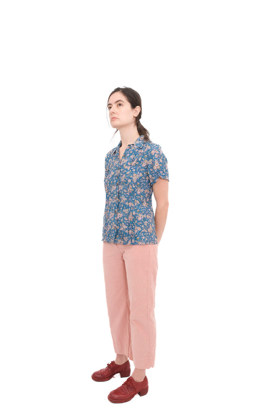 Silk Pintuck Blouse - Blue Print