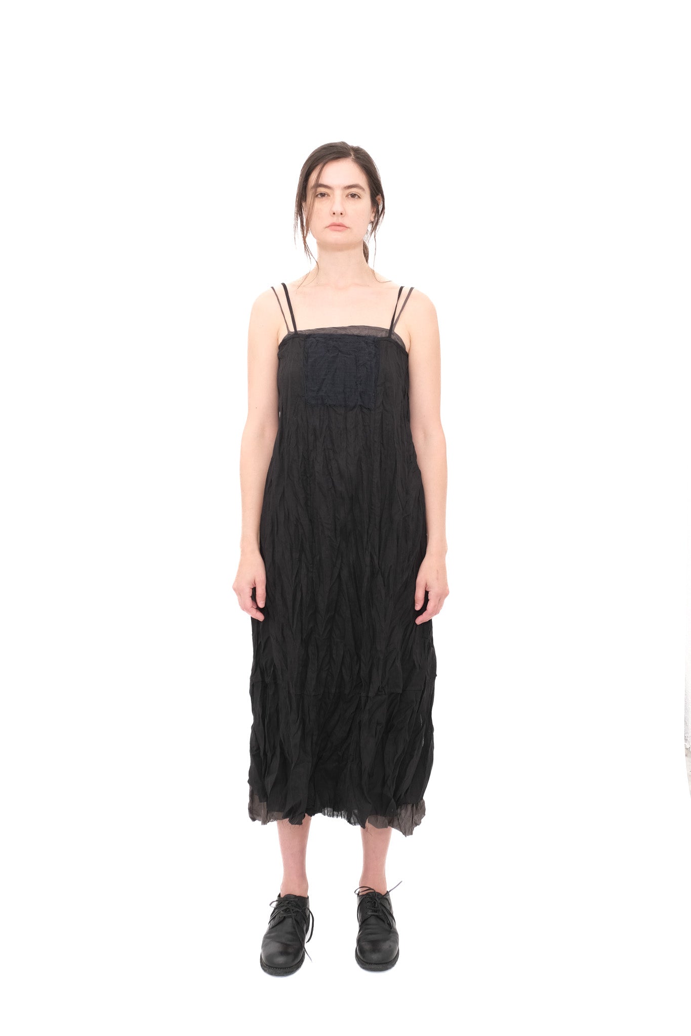 Slip Dress with Gauze Apron - Black