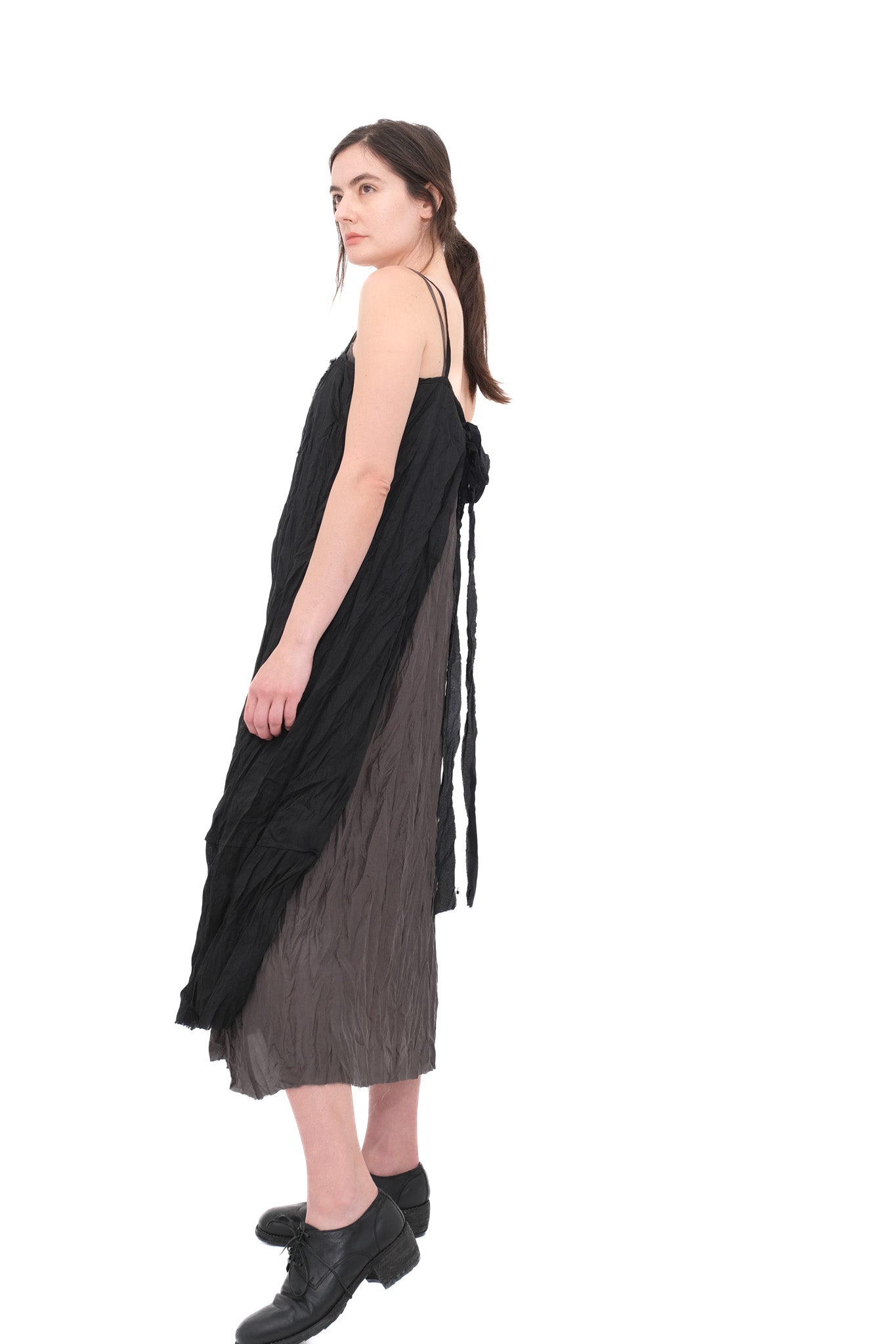 Slip Dress with Gauze Apron - Black