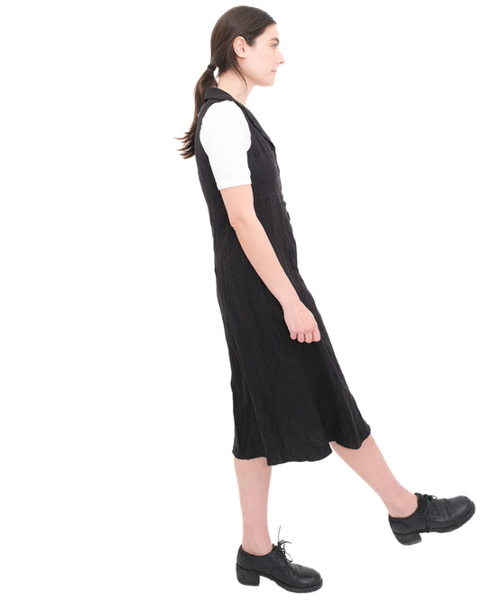 Linen Farm Dress- Black