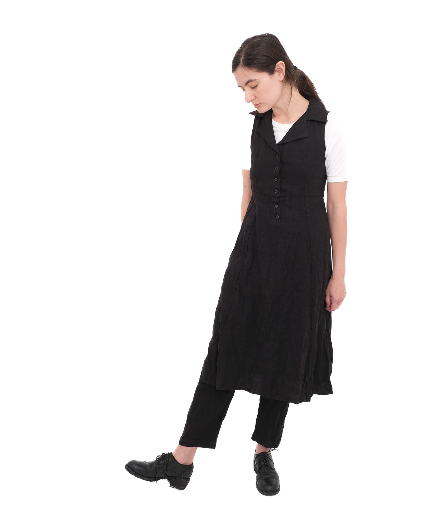 Linen Farm Dress- Black