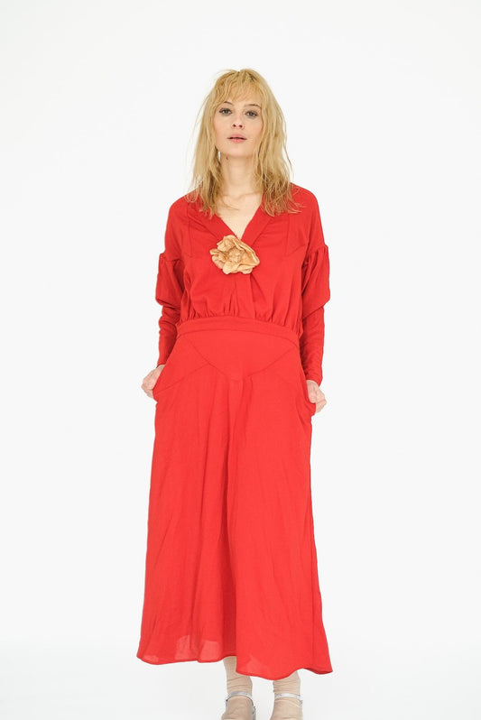 Long Dress with Flower,  Crimson