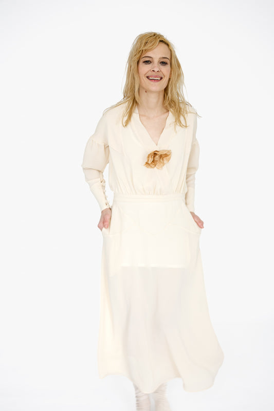 Long Dress with Flower,  Ivory