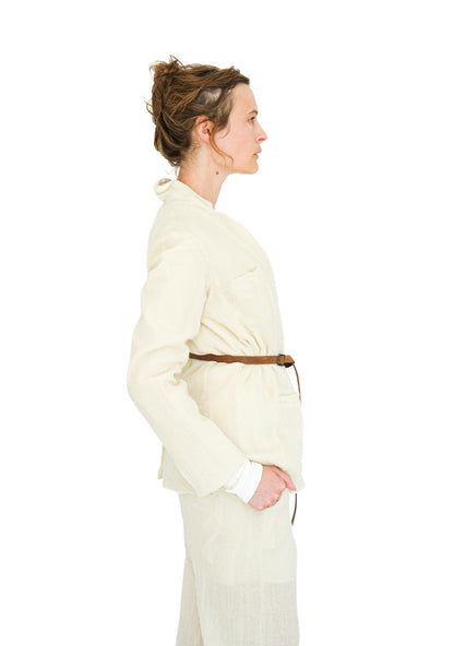 Leather Belted Japanese Ghost Wool Jacket,  Ivory