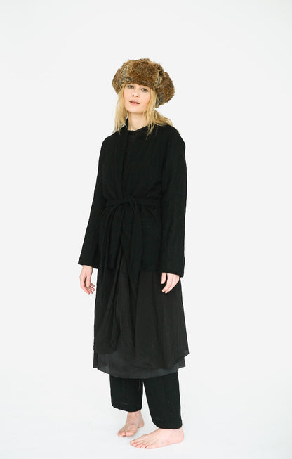 Belted Japanese Ghost Wool Jacket,  Black