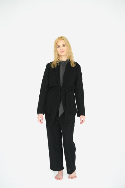Belted Japanese Ghost Wool Jacket,  Black