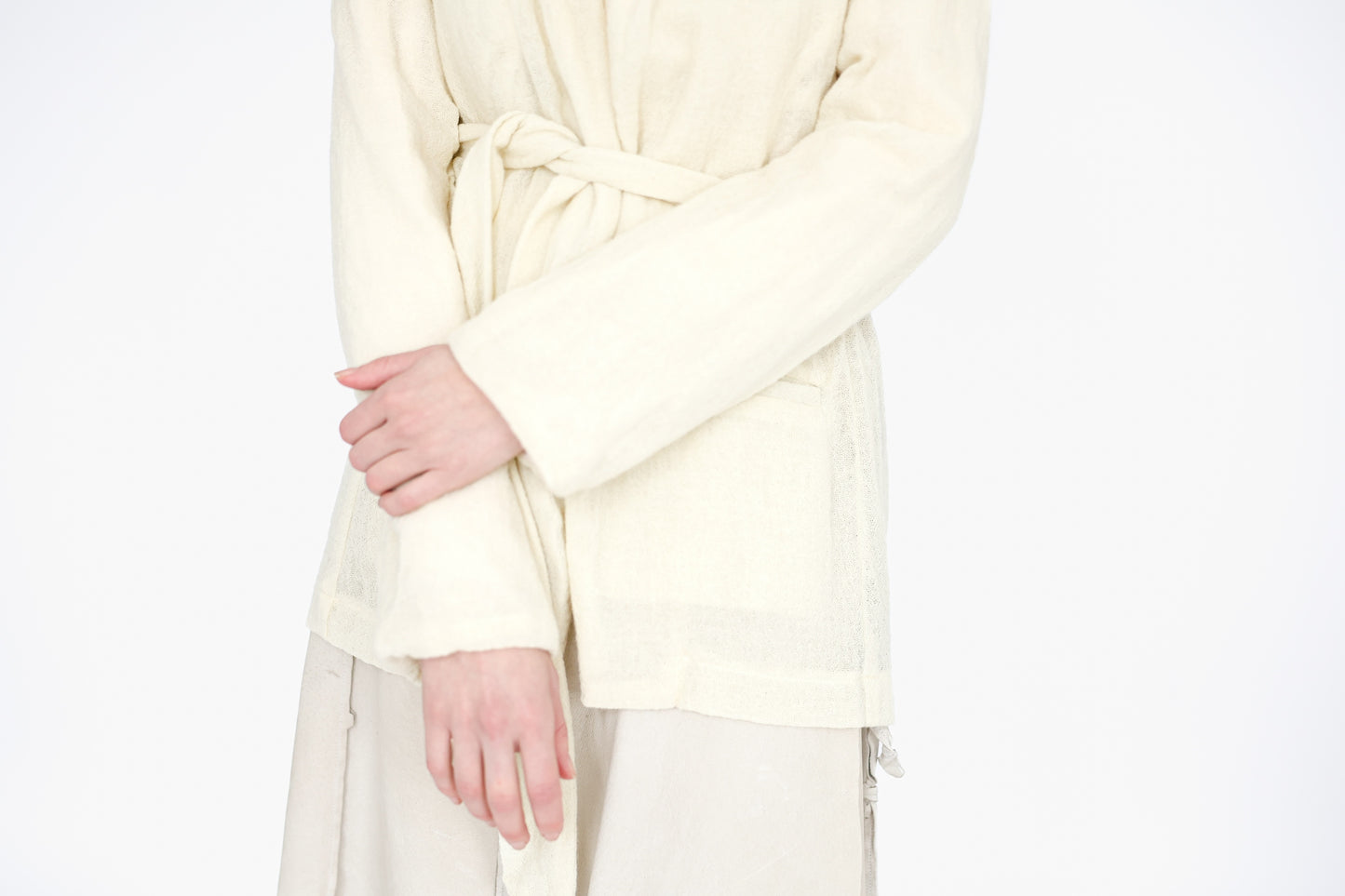 Belted Japanese Ghost Wool Jacket,  Ivory