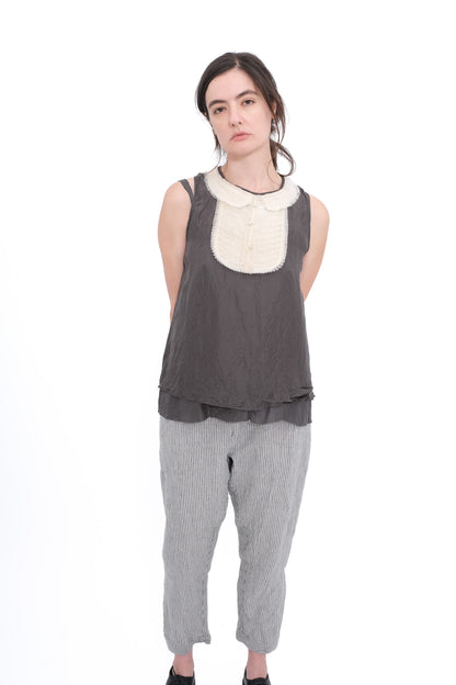 Blouse with Ruffle Yoke and Under Cami -  Black ( faded)