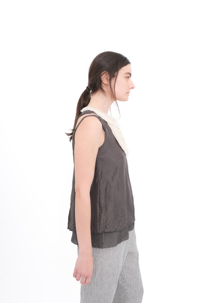 Blouse with Ruffle Yoke and Under Cami -  Black ( faded)