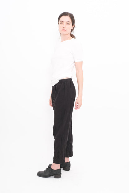 Linen Trousers with Elastic and Drawstring - Black