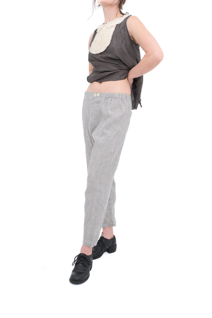 Striped Linen Trousers with Elastic and Drawstring