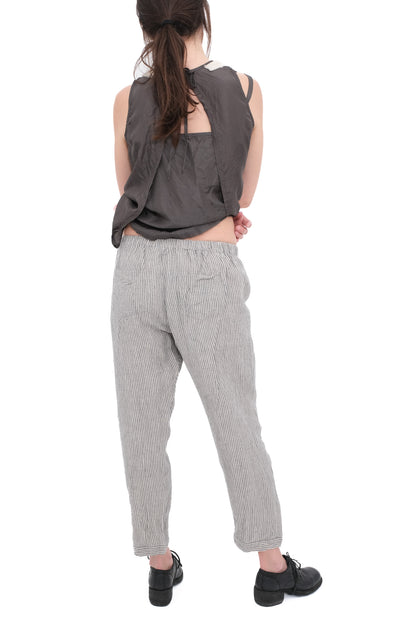 Striped Linen Trousers with Elastic and Drawstring
