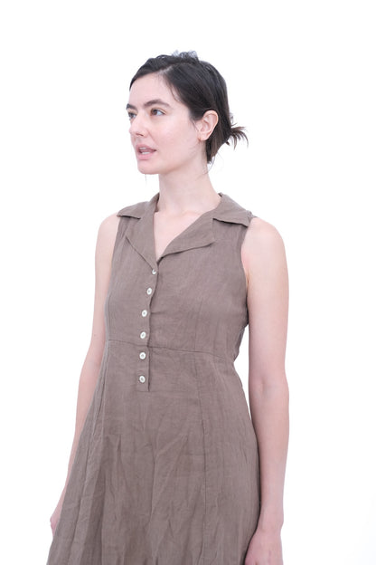 Linen Farm Dress- Brown